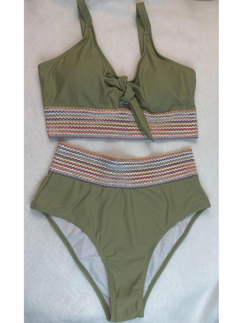 VIMPUNEC Womens Bikini Set Small Olive Green Smocked High Waisted Swimwear NWT‎